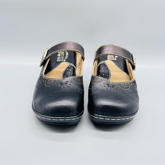 Spring Step L'Artiste Shoes Womens 9 Black Leather Aneria Mary Jane Wedge Clog - Picture 3 of 13